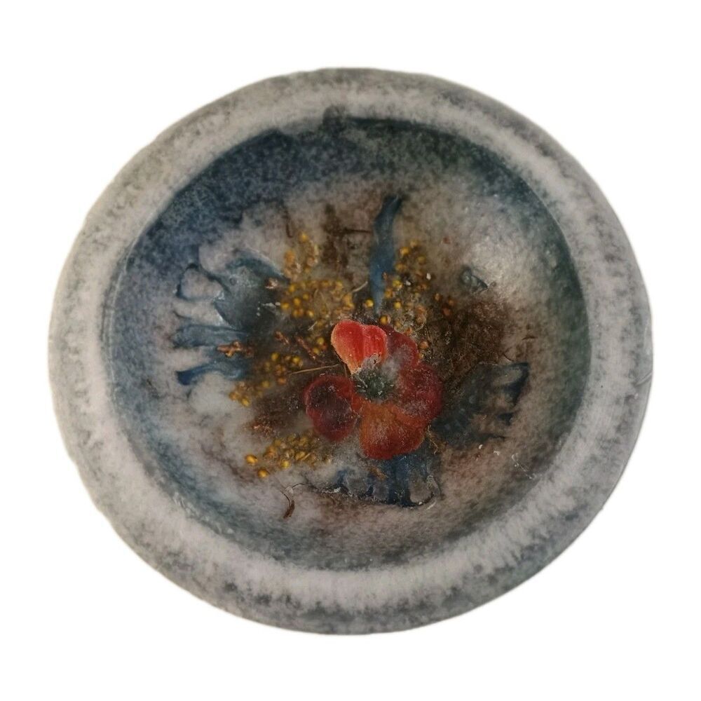 Habersham Candle Company Blue Wax Pottery Vessel W Pressed Flowers Flameless